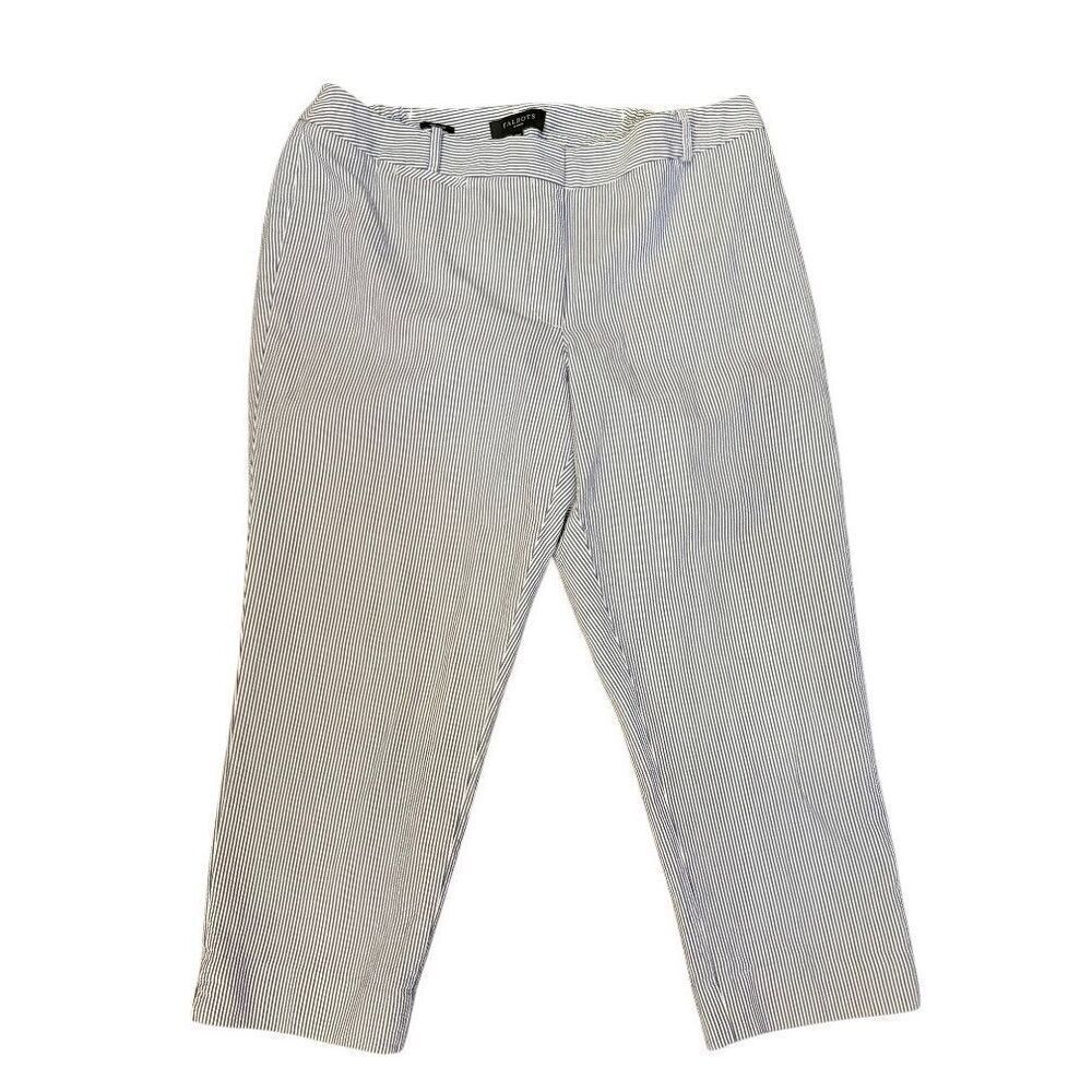 Talbots Heritage Ankle Capri Pants Blue White Seersucker Sz. 14W Resort Vacation
